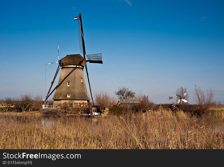 Beautiful windmill landscape at kinderdijk