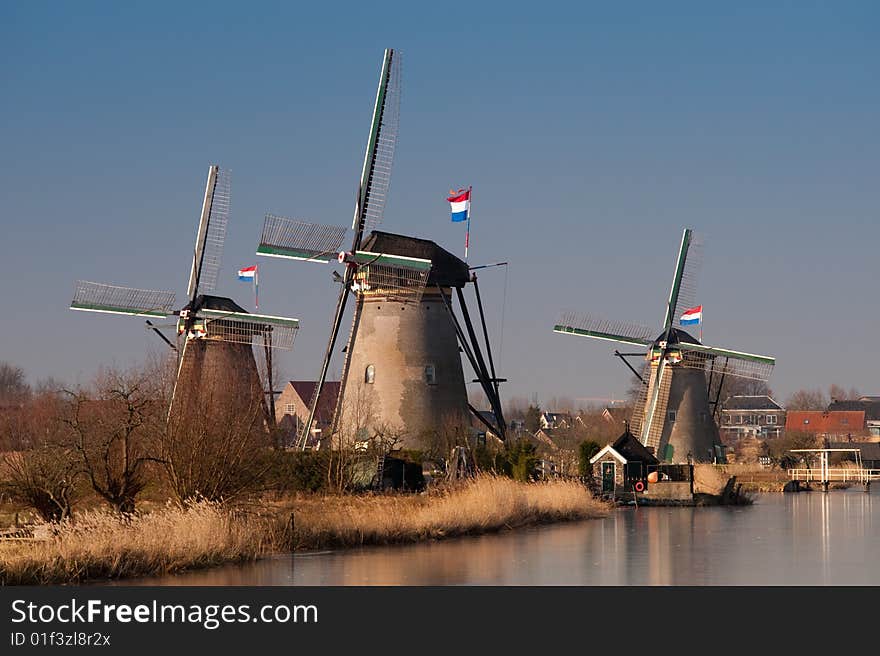 Beautiful windmill landscape at kinderdijk