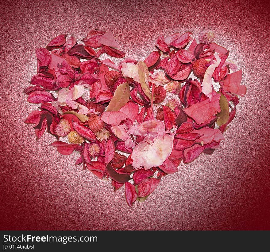 Heart made of petals of roses