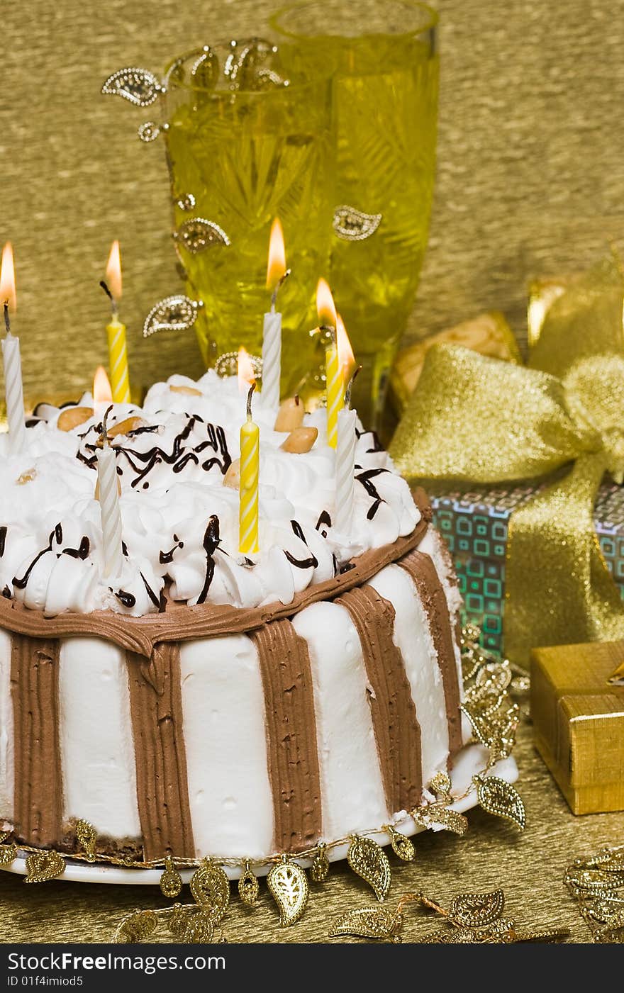 Birthday table with cake and candles