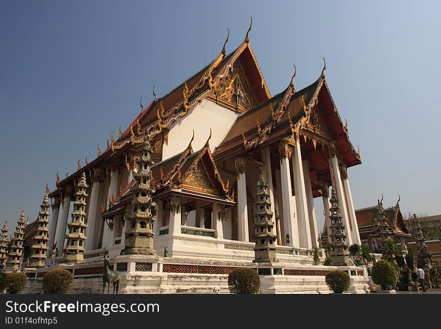 Thai Temple or Wat, is the place that combines Thai Arts and ancient artitectures inside. Also, Thai temple is an attractive place for tourists to visit. I took this picture in Rattanakosin island, Bangkok, Thailand. Thai Temple or Wat, is the place that combines Thai Arts and ancient artitectures inside. Also, Thai temple is an attractive place for tourists to visit. I took this picture in Rattanakosin island, Bangkok, Thailand.