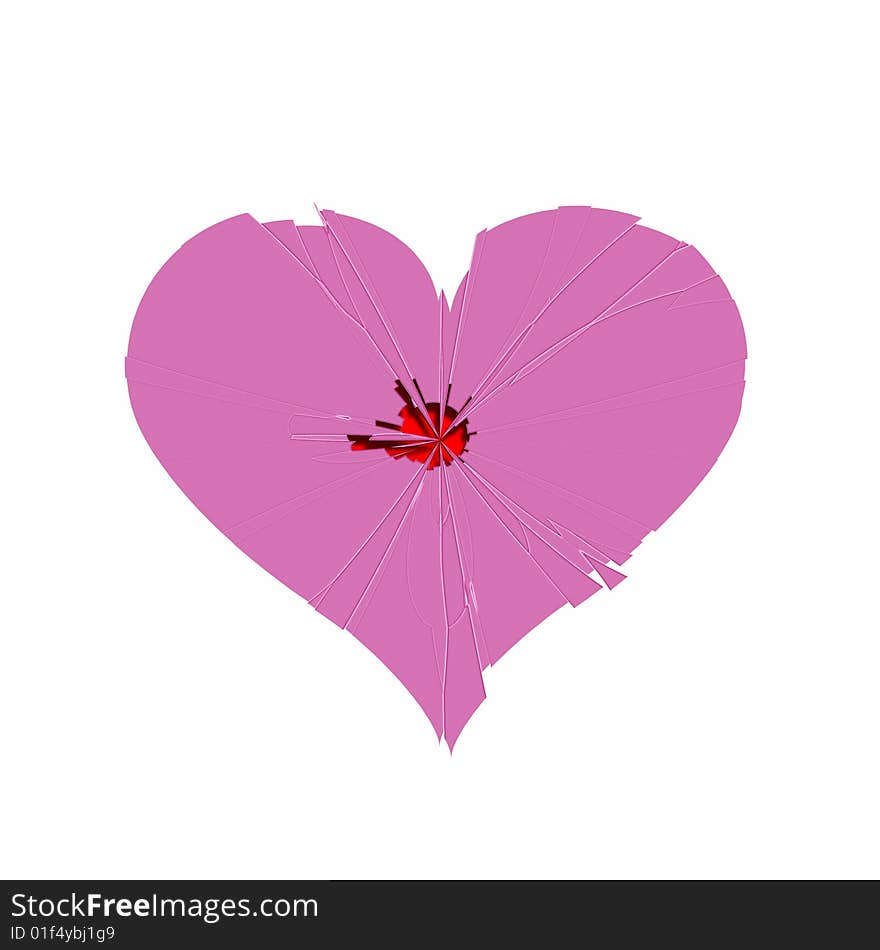 Pink heart with break lines like a mirror. Pink heart with break lines like a mirror