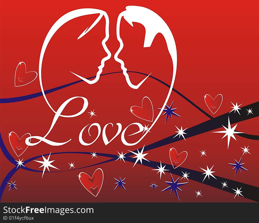 Hearts And Stars Background With Lovers