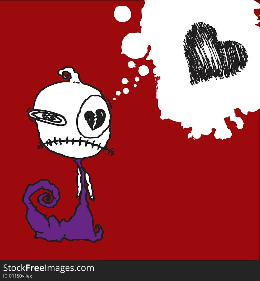 Hand drawn vector of an Emo valentine character on grunge background. Hand drawn vector of an Emo valentine character on grunge background