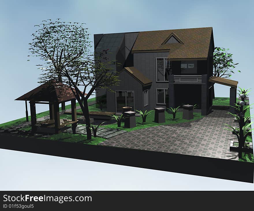 A 3D bungalow with garden. A 3D bungalow with garden