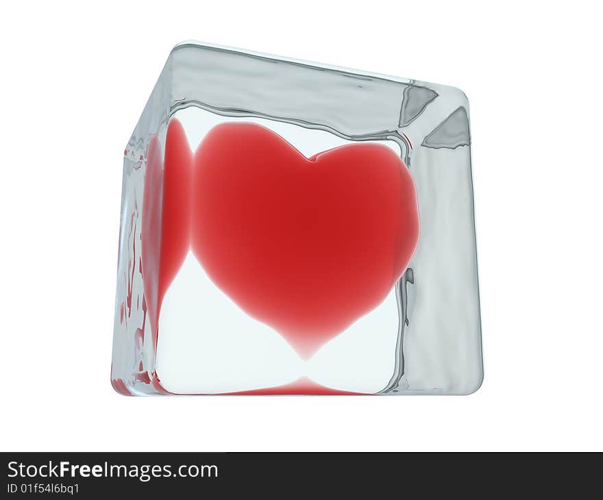 Isolated heart and ice cube on white background. Isolated heart and ice cube on white background