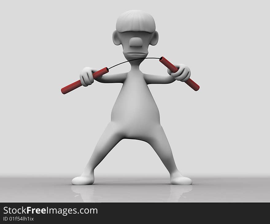 Man in fighting position with weapon. Man in fighting position with weapon