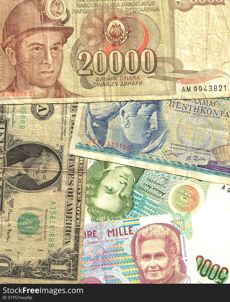 Old banknotes off course background