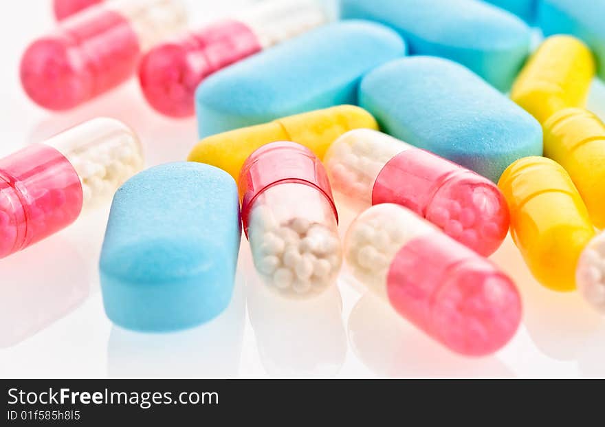 Medical pills and tablets background