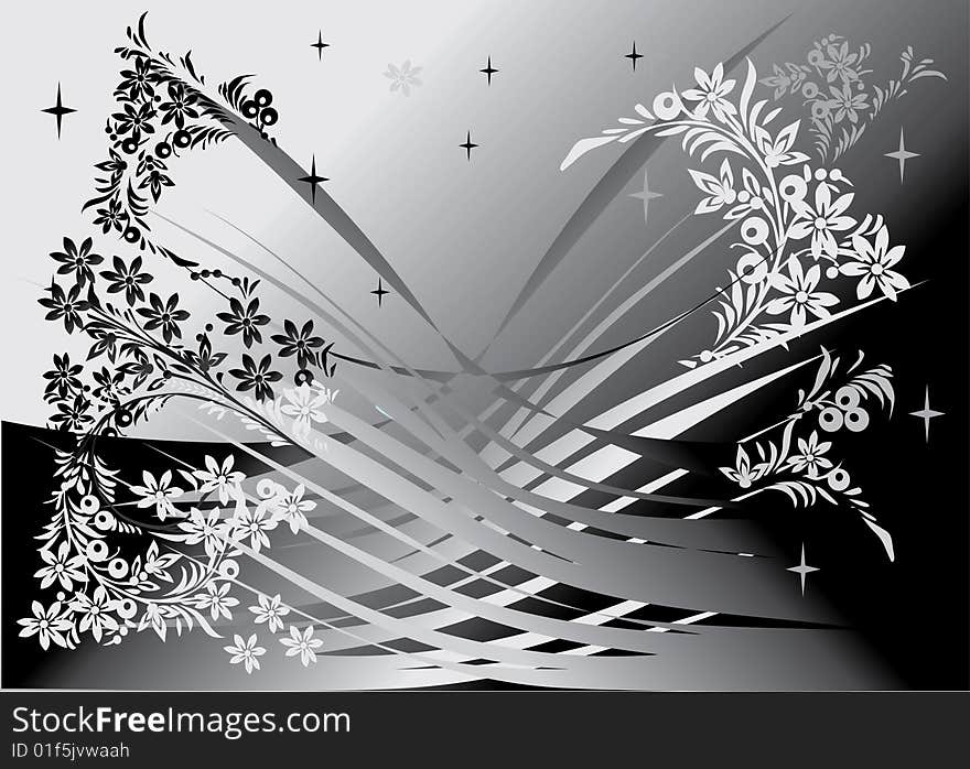 Illustration with black floral background. Illustration with black floral background