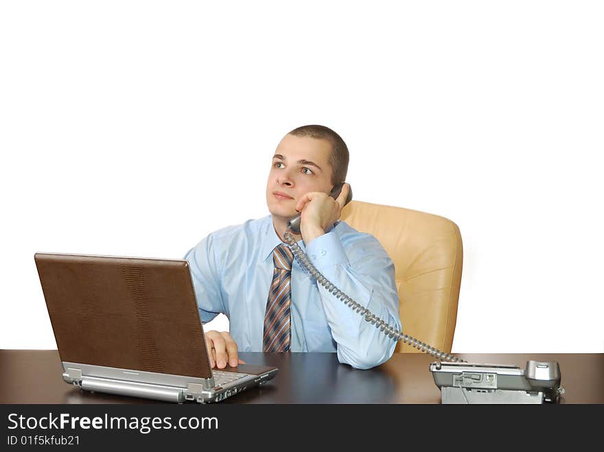 Man At Work Isolated On White Background