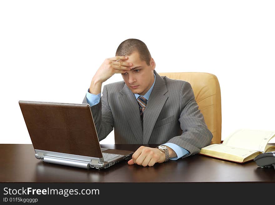 Man at work isolated on white background