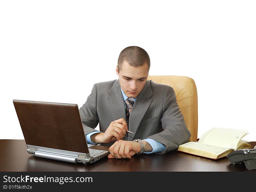 Man At Work Isolated On White Background