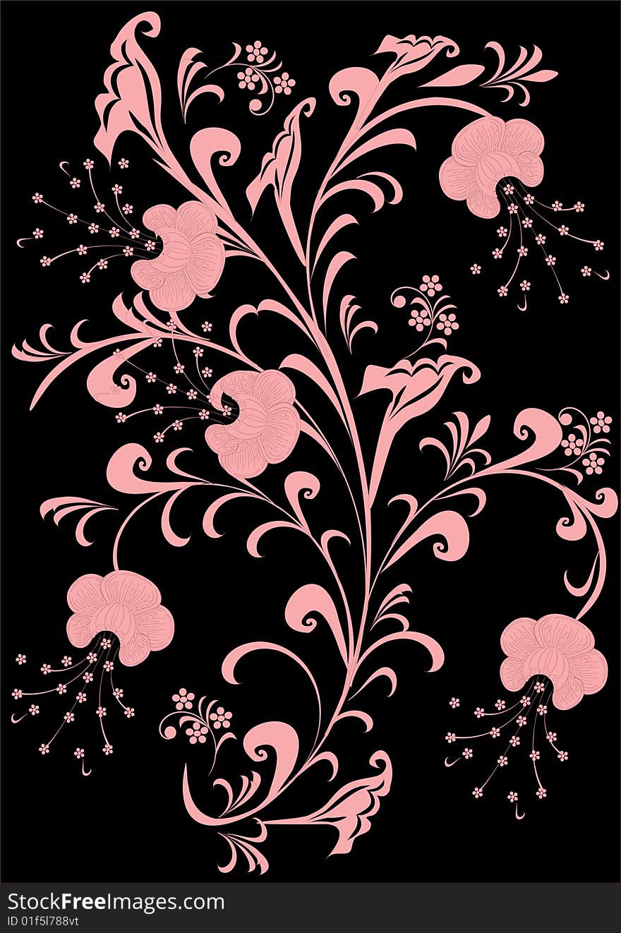 Illustration with pink silhouette flowers. Illustration with pink silhouette flowers