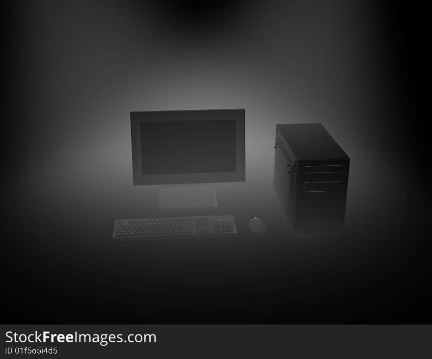 3d render of projector and black computer.