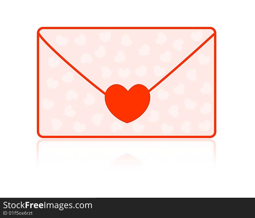 Envelope seal with a red heart isolated on white background