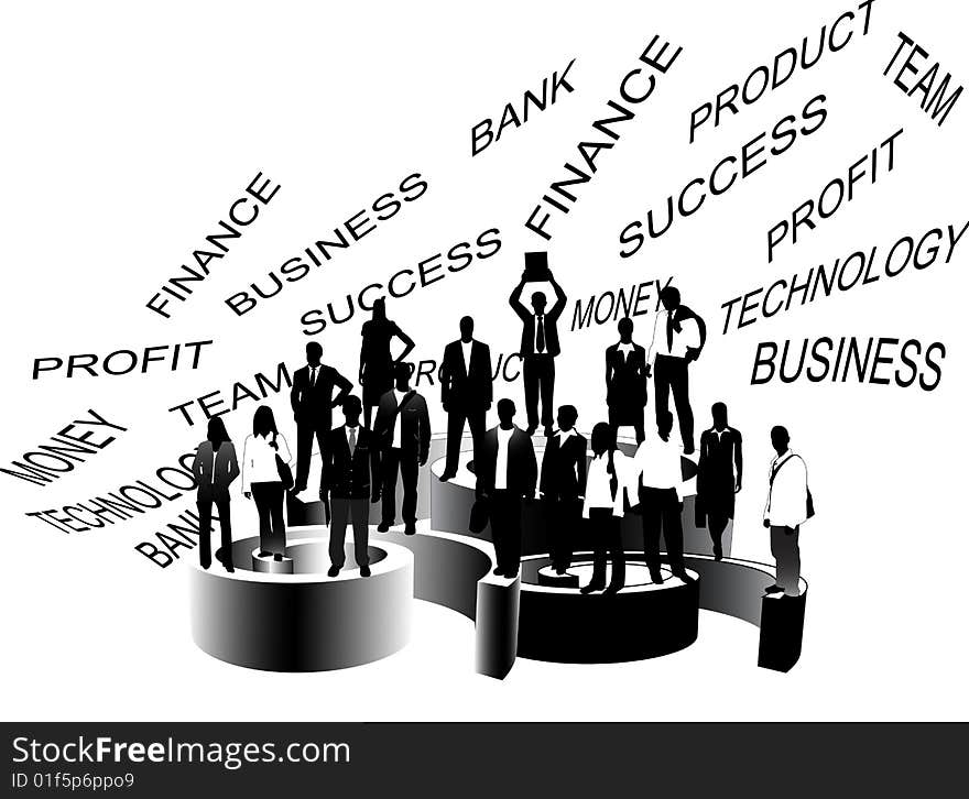 Illustration of business people and graph