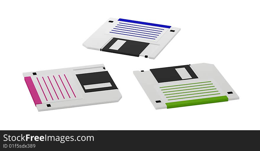 3D isolated floppy diskettes on white background