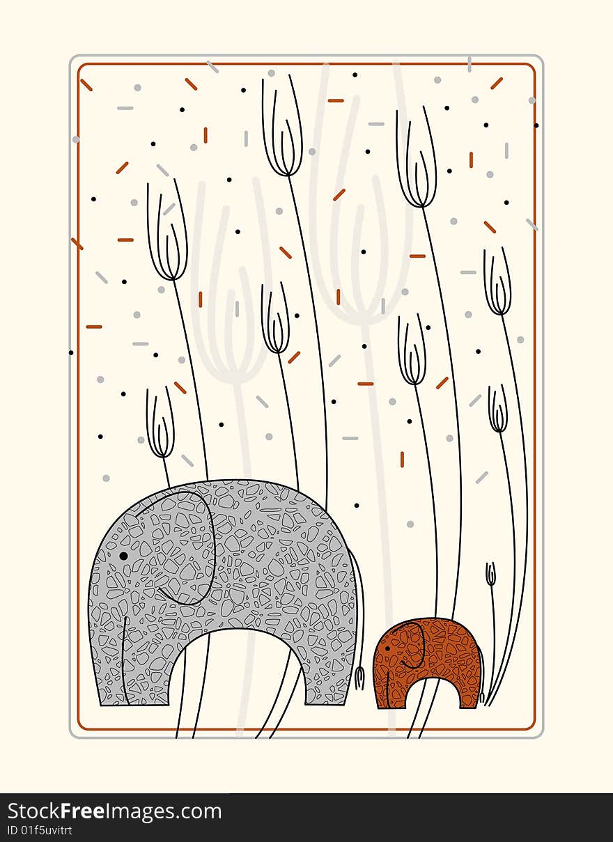 Vector picture with elephants