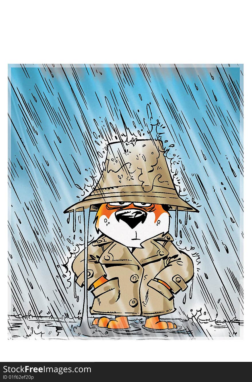 Brown cat animal in rain coat. Brown cat animal in rain coat