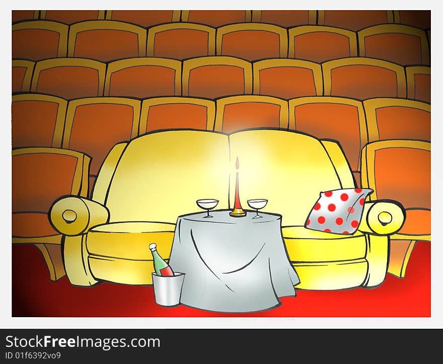 Cinema with yellow chair for rest