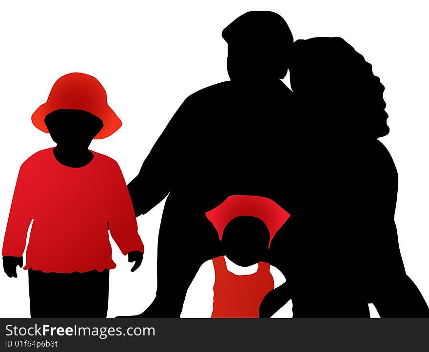 Illustration of family silhouettes, black, red