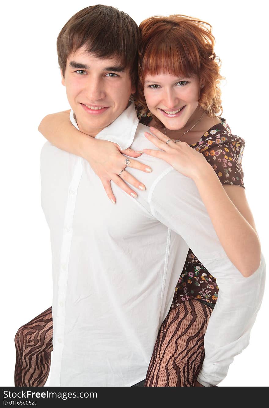 Couple young man and woman on white background