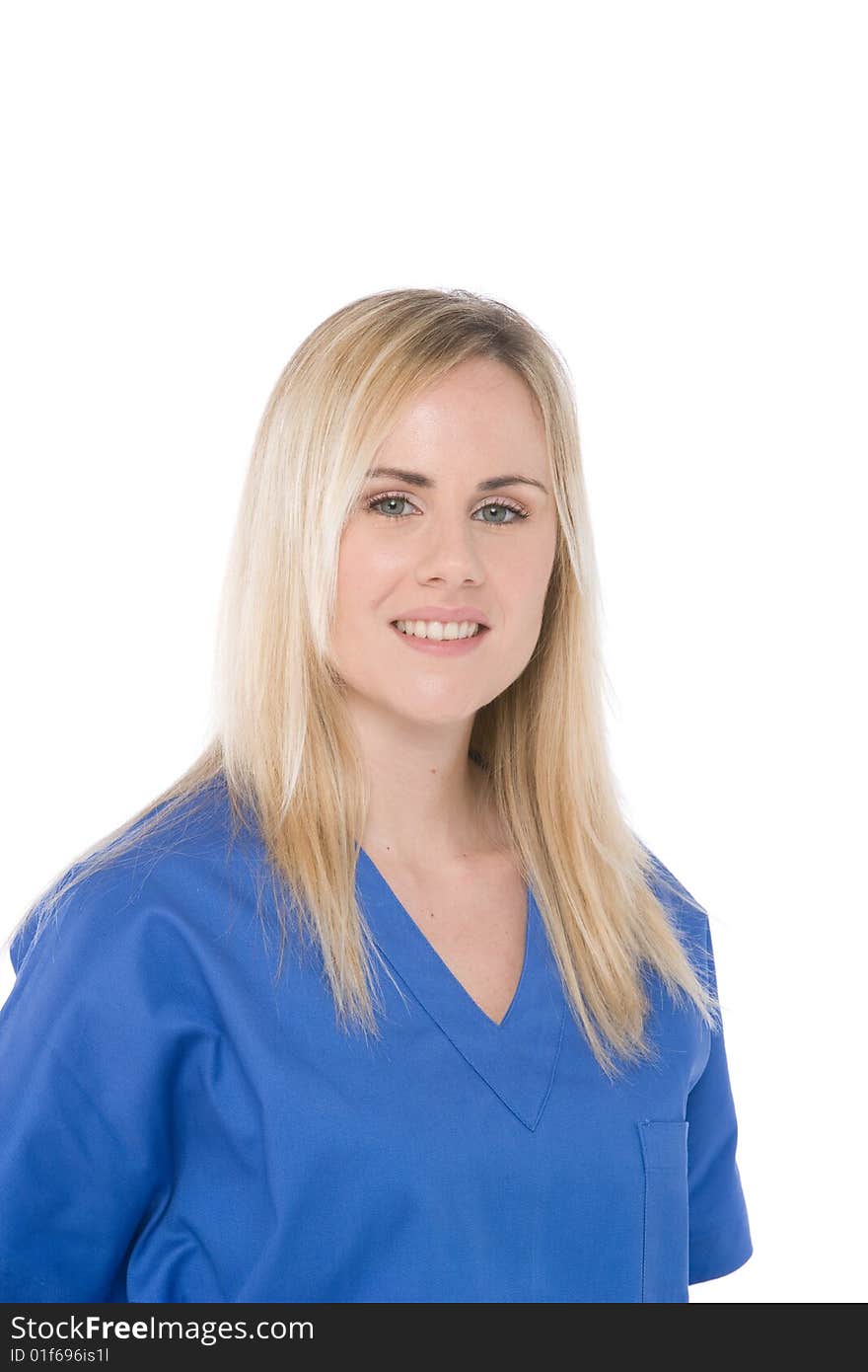 Nurse isolated on whitewith blue uniform