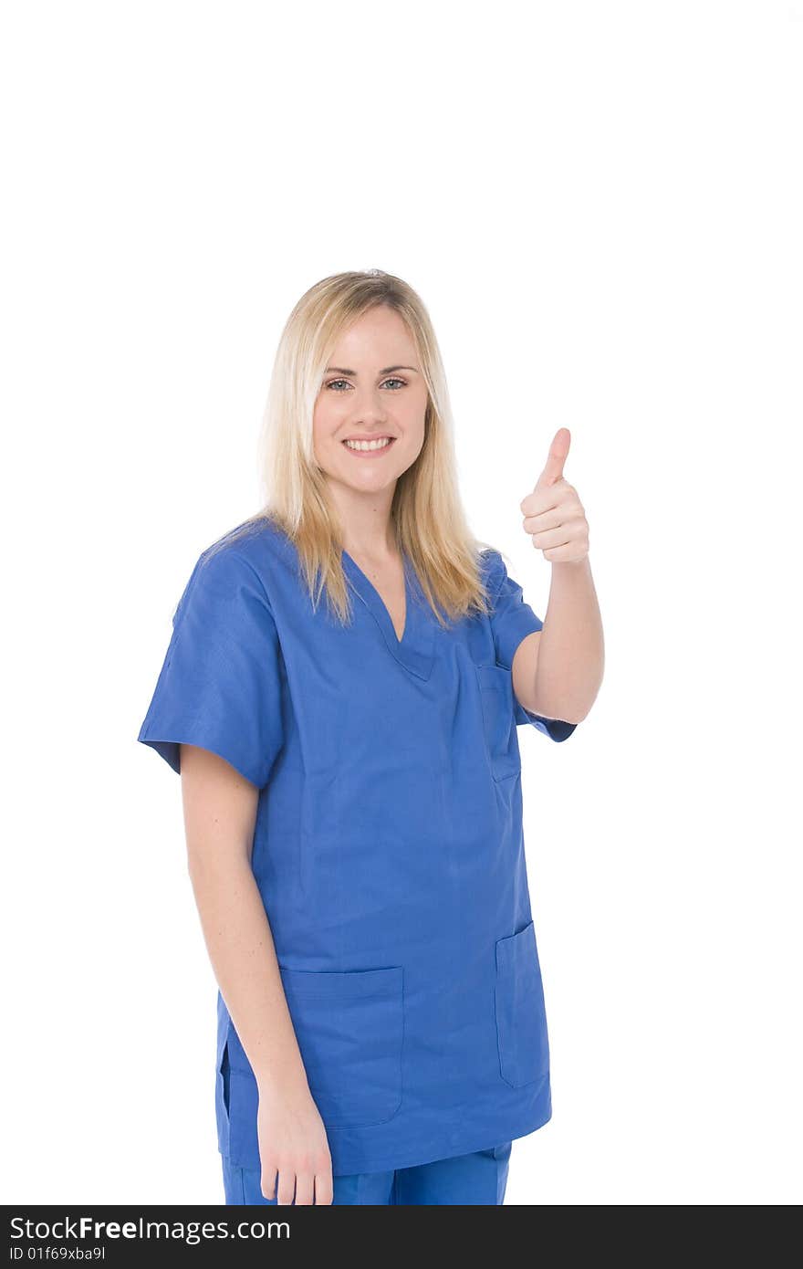 Studio shot of a nurse isolated on white with thumbs up. Studio shot of a nurse isolated on white with thumbs up