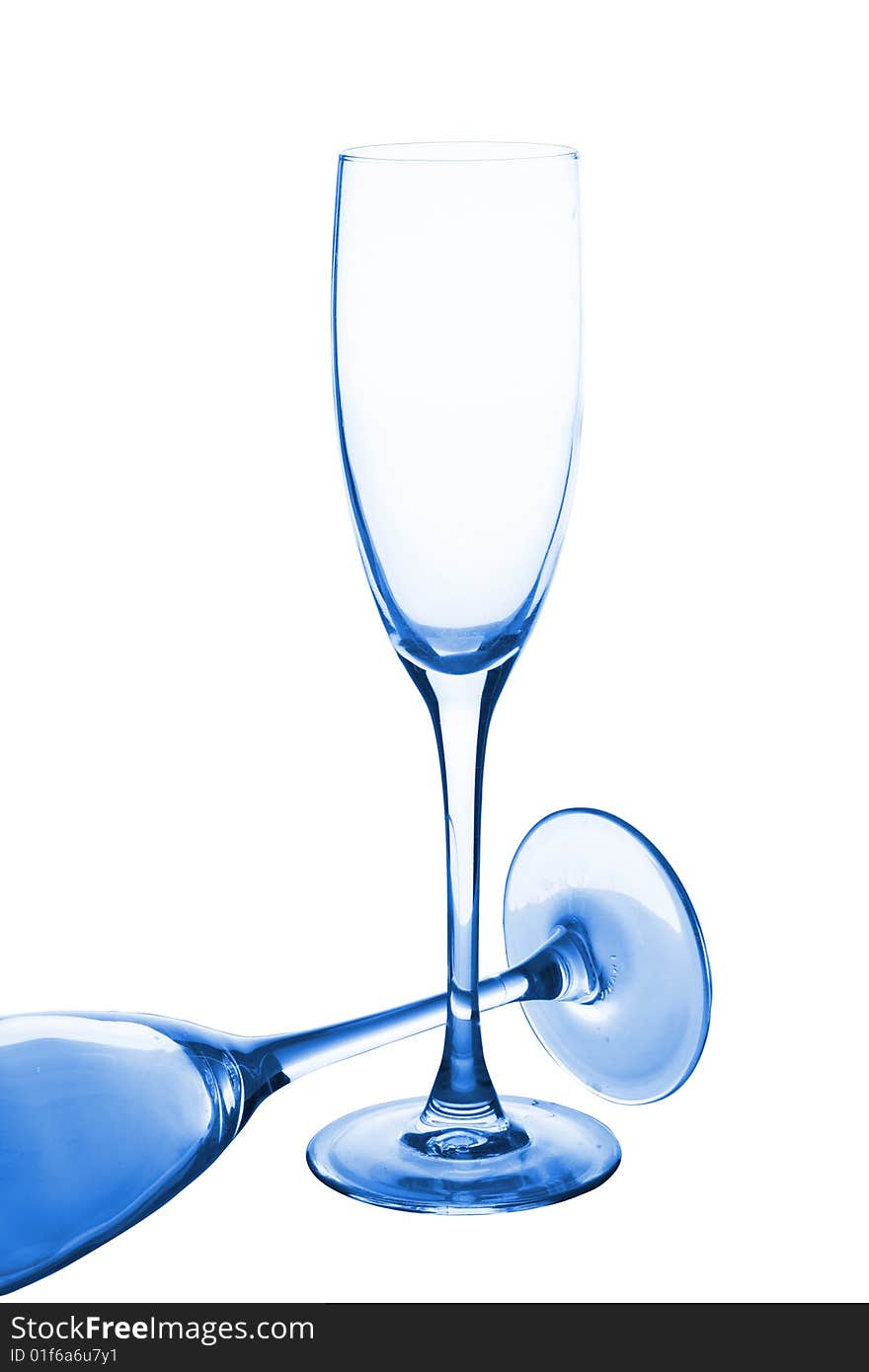 Two dark blue glasses for champagne. On a white background. Two dark blue glasses for champagne. On a white background.