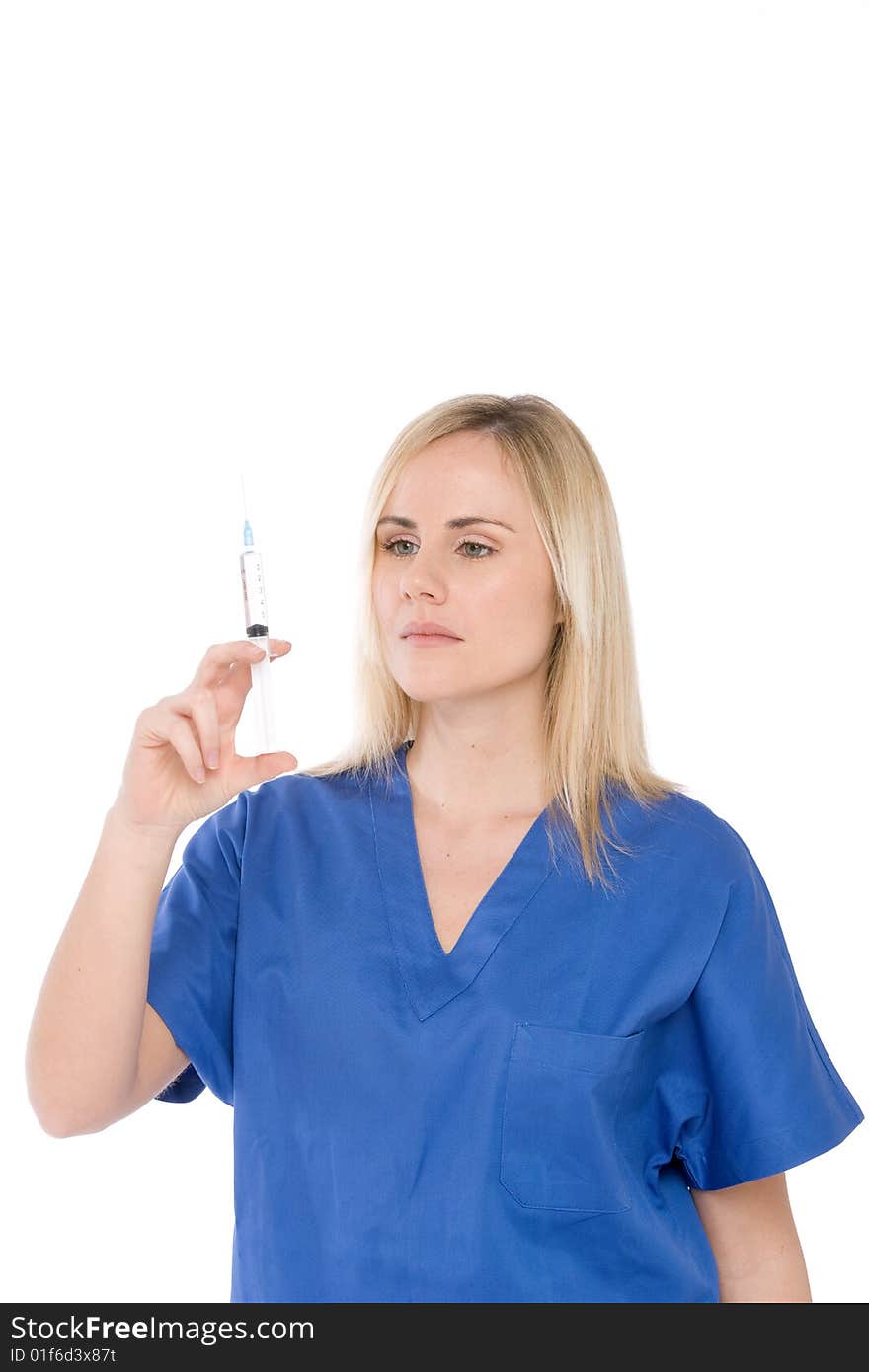 Nurse Isolated On Whitewith Blue Uniform