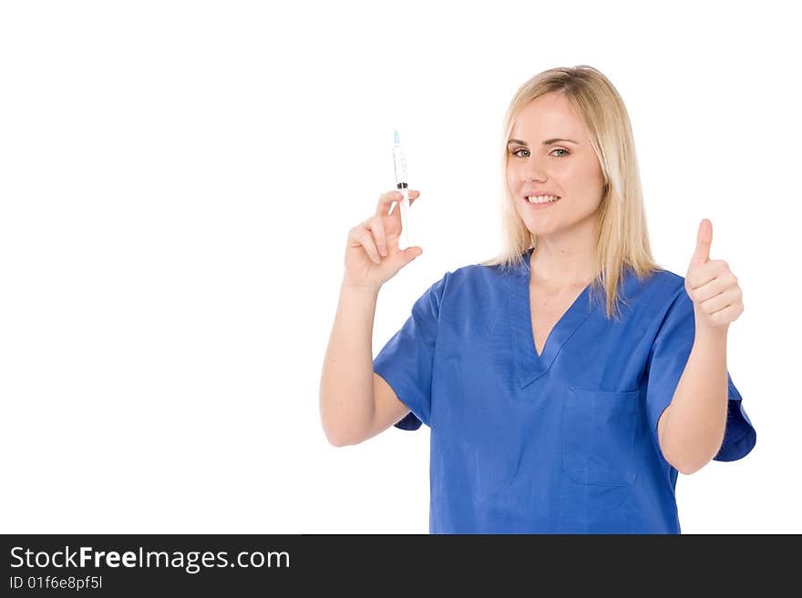 Nurse isolated on whitewith blue uniform