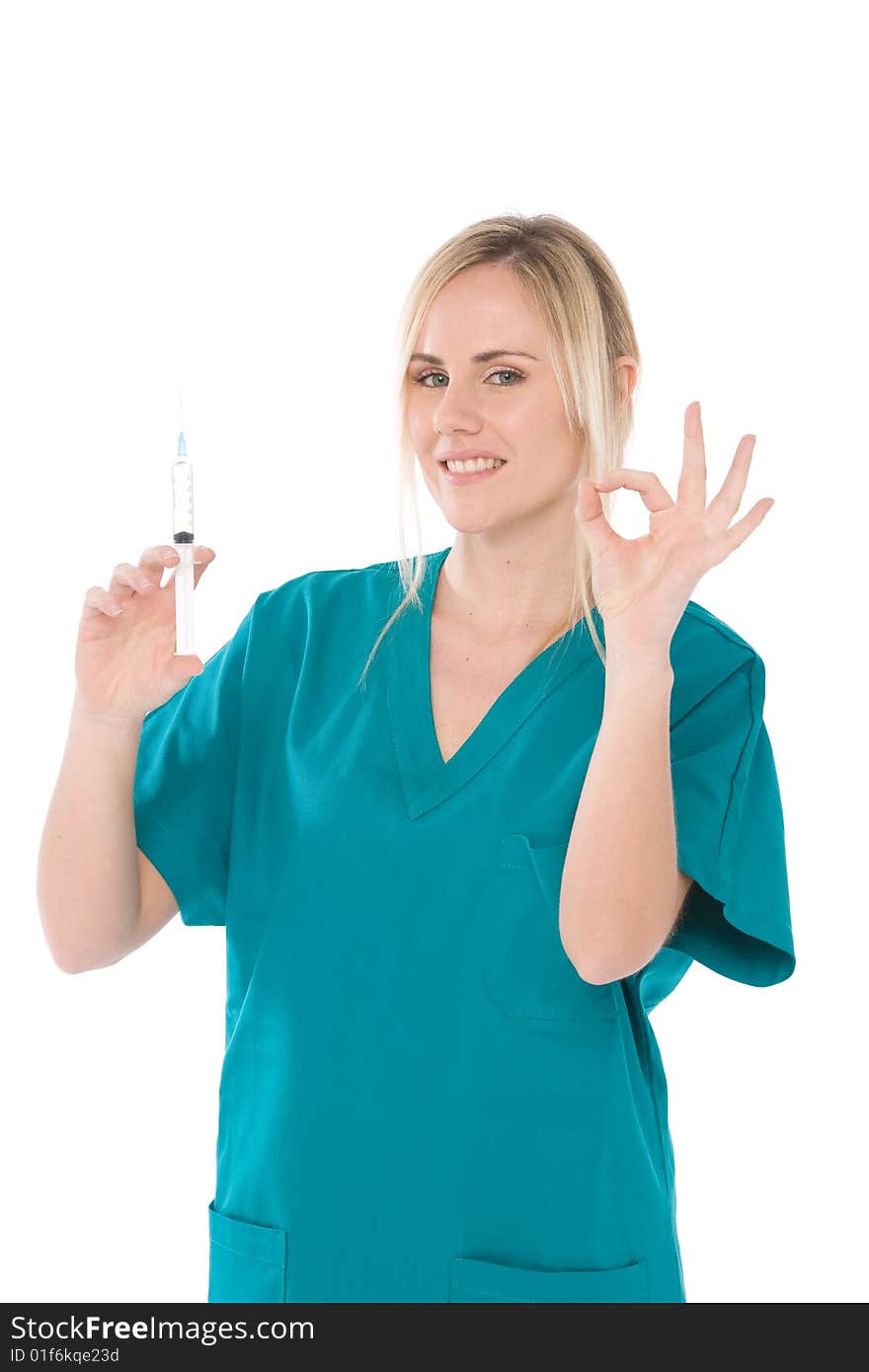 Surgery rooms nurse isolated on white background,preparing syringe. Surgery rooms nurse isolated on white background,preparing syringe