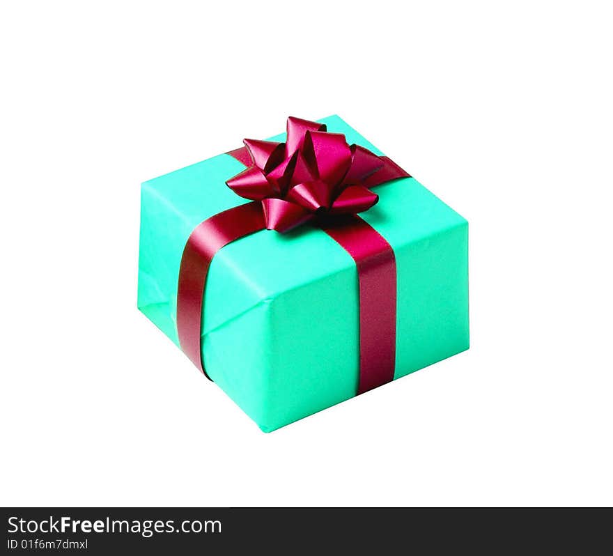 Gift box macro isolated on the white background