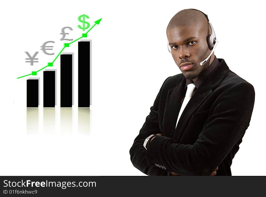 Business Support Man With Rising Graph