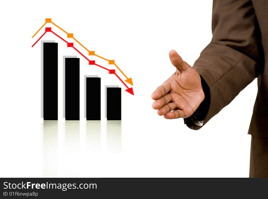 Business handshake with falling graph