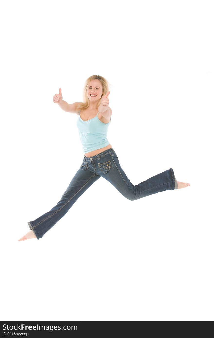 Jump of a woman isolated on white background. Jump of a woman isolated on white background