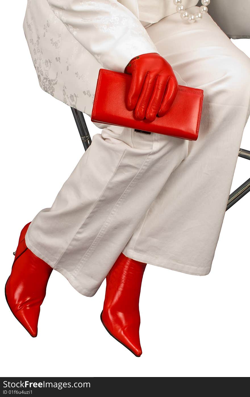 Red boots and gloves.