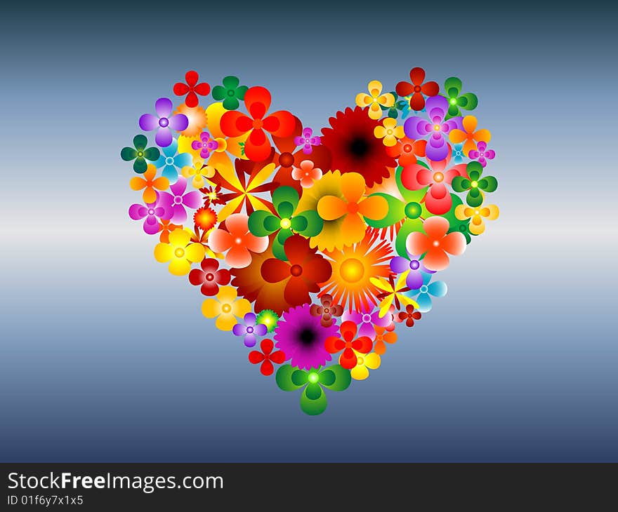 Illustration of flowers and heart. Illustration of flowers and heart