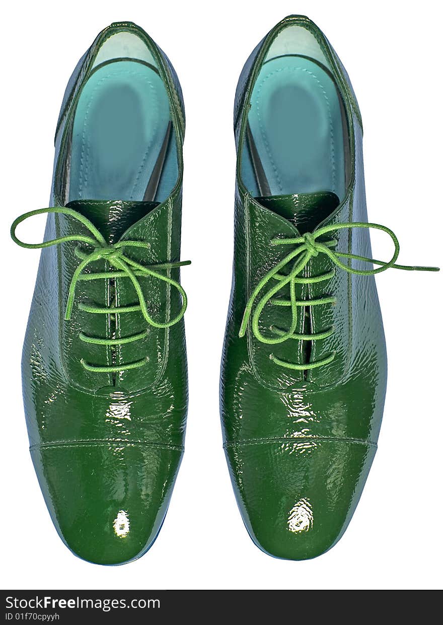 Green color woman leathers shoes