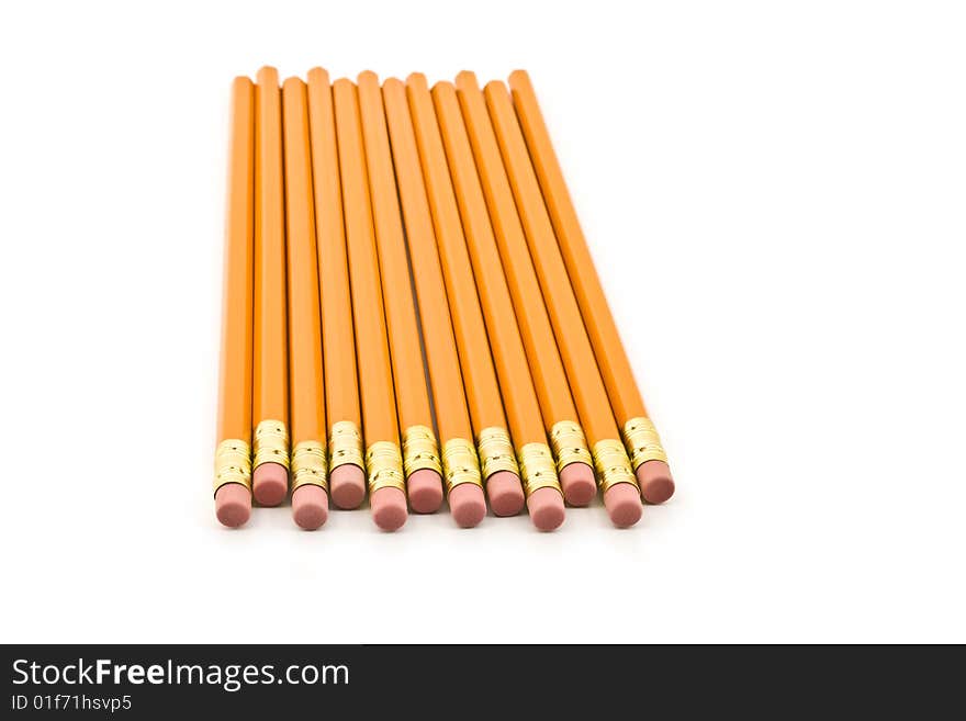 Pencils staggered and isolated on a white background. Pencils staggered and isolated on a white background