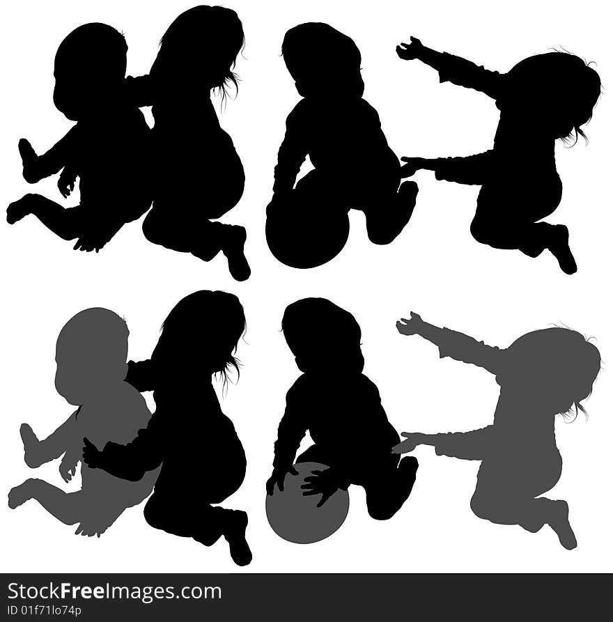 Childrens Games 04 - detailed silhouettes as illustrations, vector