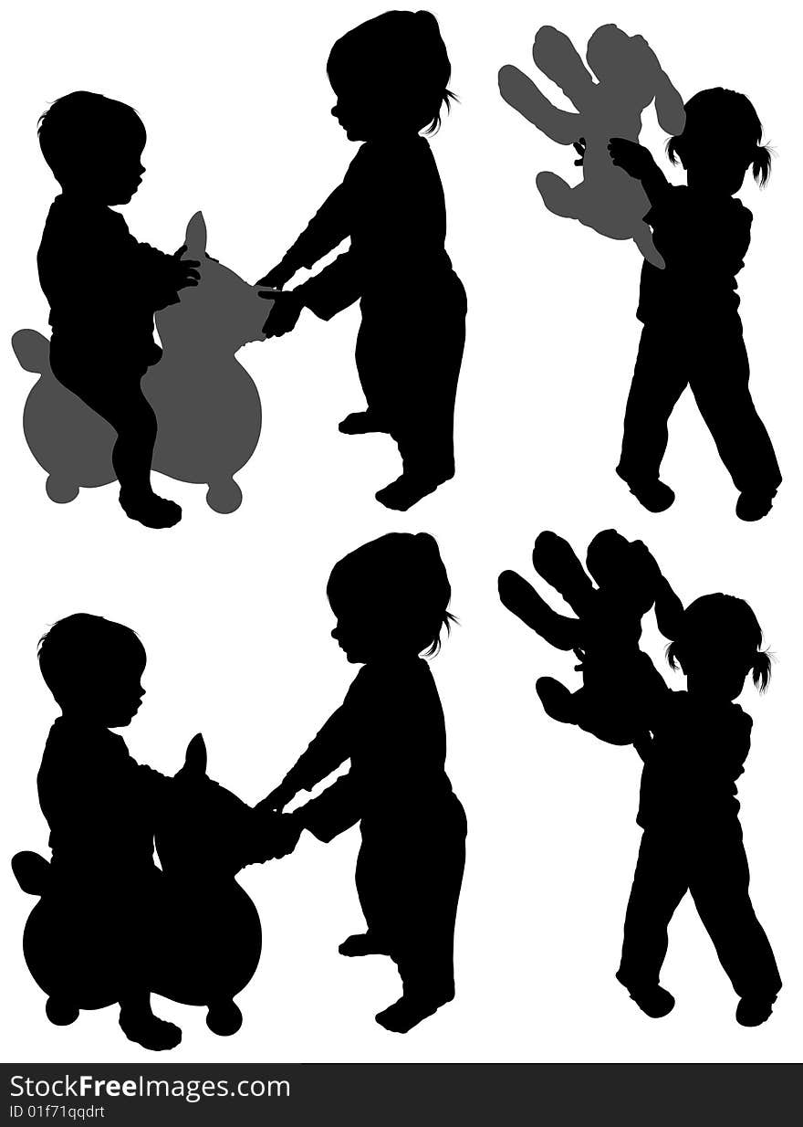 Childrens Games 05 - detailed silhouettes as illustrations, vector