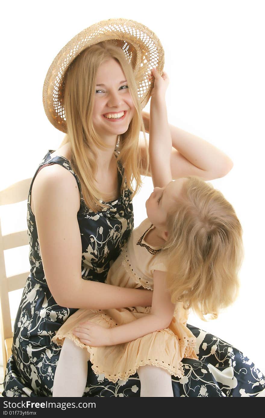 Mother daughter and summer  hat