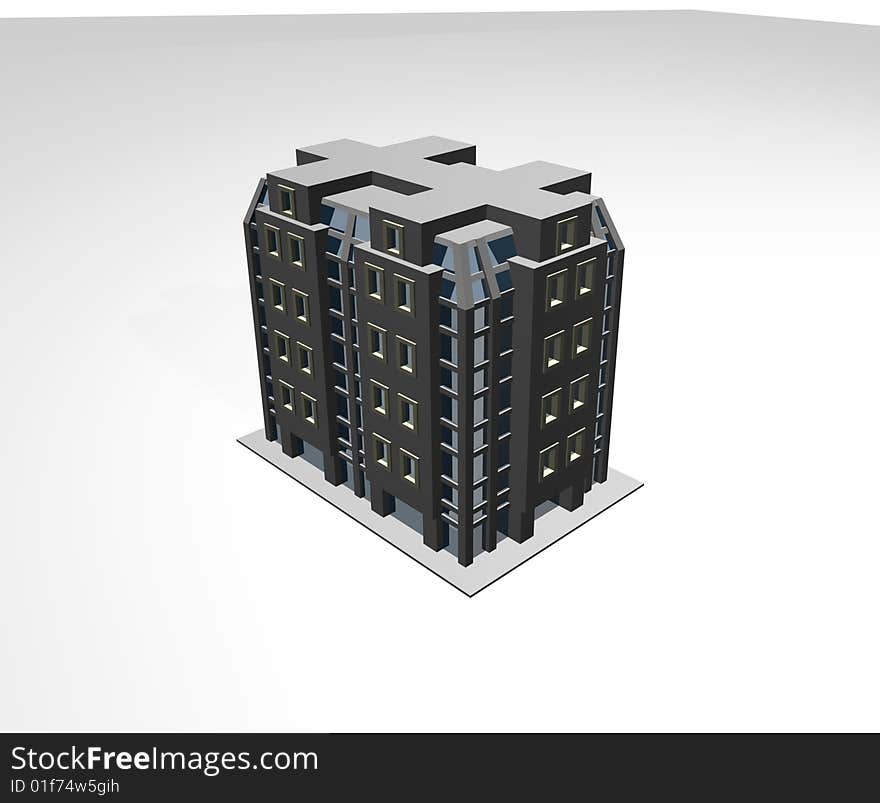 A 3D building perspective view. A 3D building perspective view