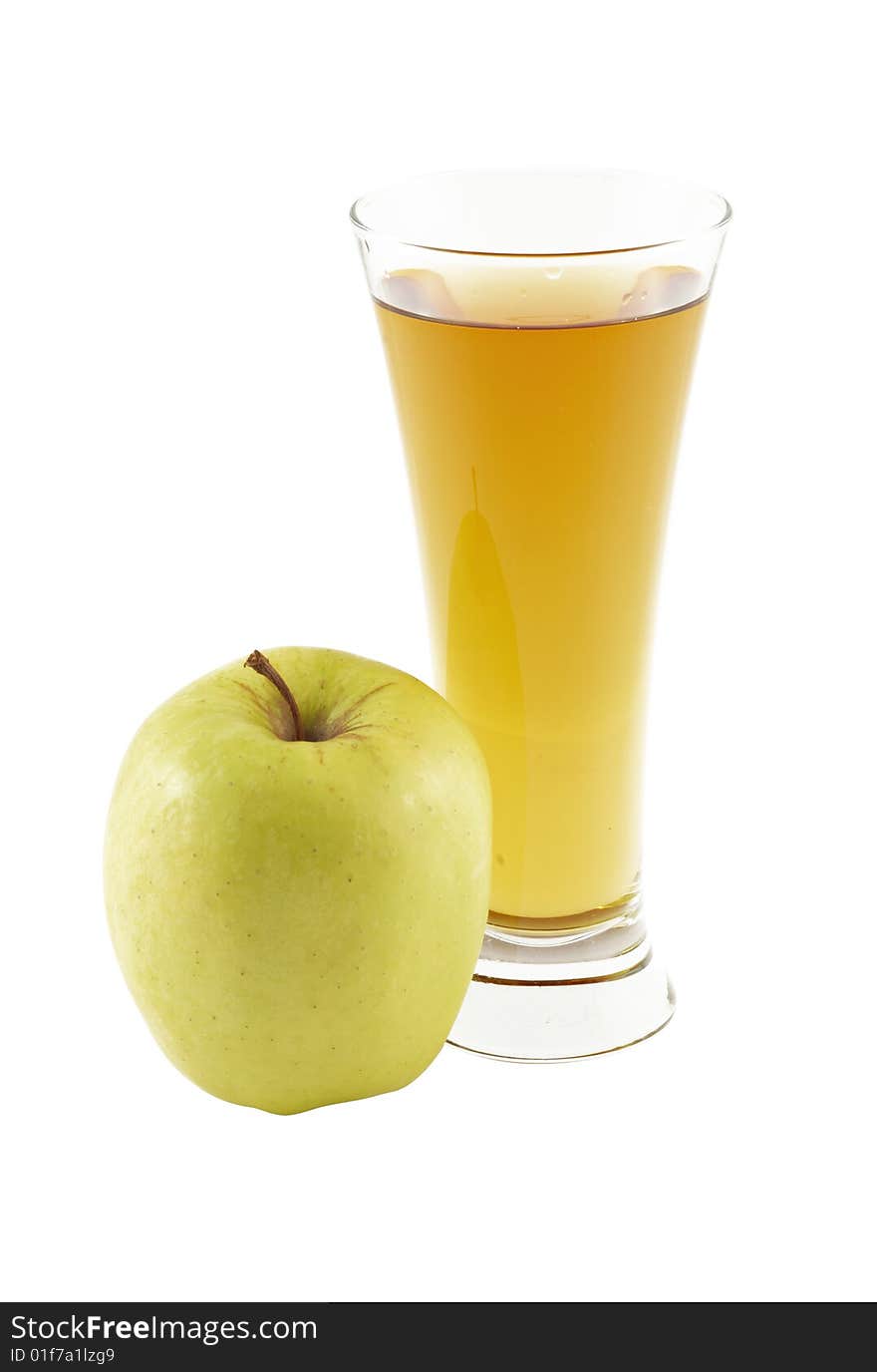 Glass of the apple juice and apple. Isolated on the white. Glass of the apple juice and apple. Isolated on the white.