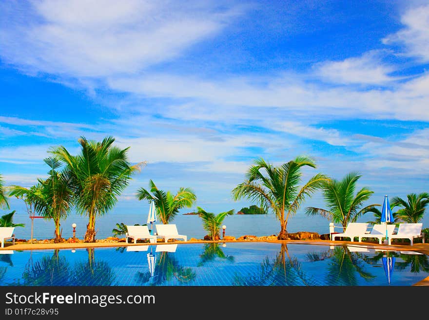 Blue Pool, Blue Sky, Palm and Dreams. Blue Pool, Blue Sky, Palm and Dreams