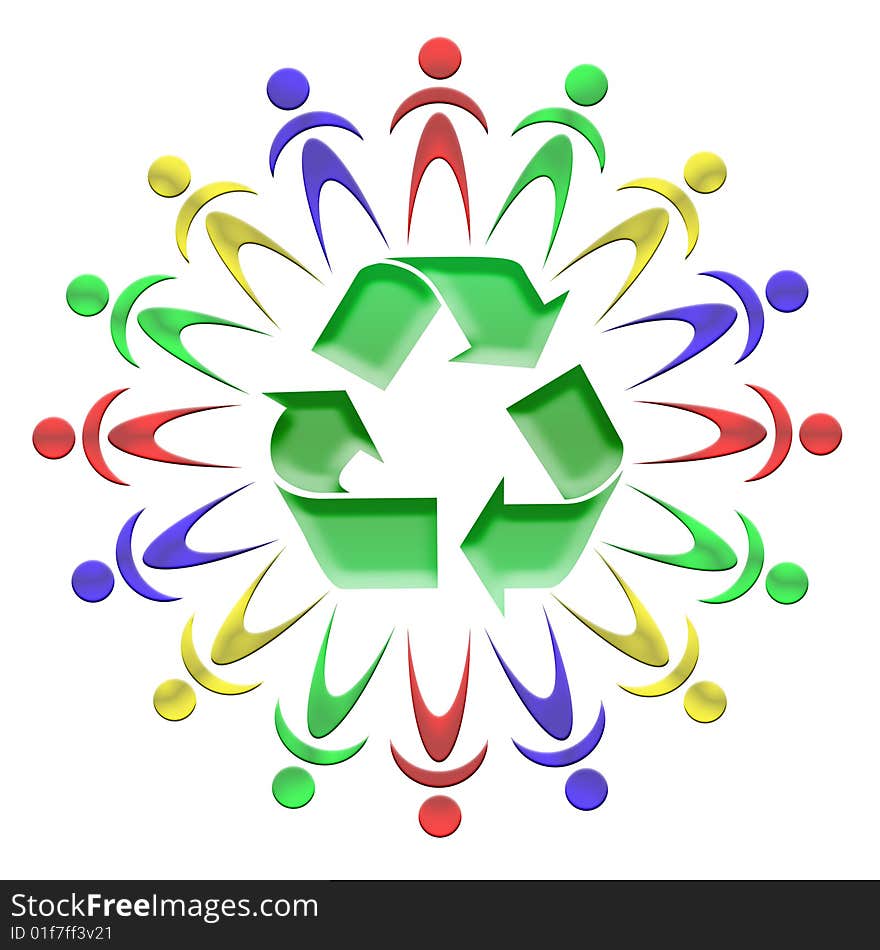 Illustration of different men around the recycling symbol. Illustration of different men around the recycling symbol