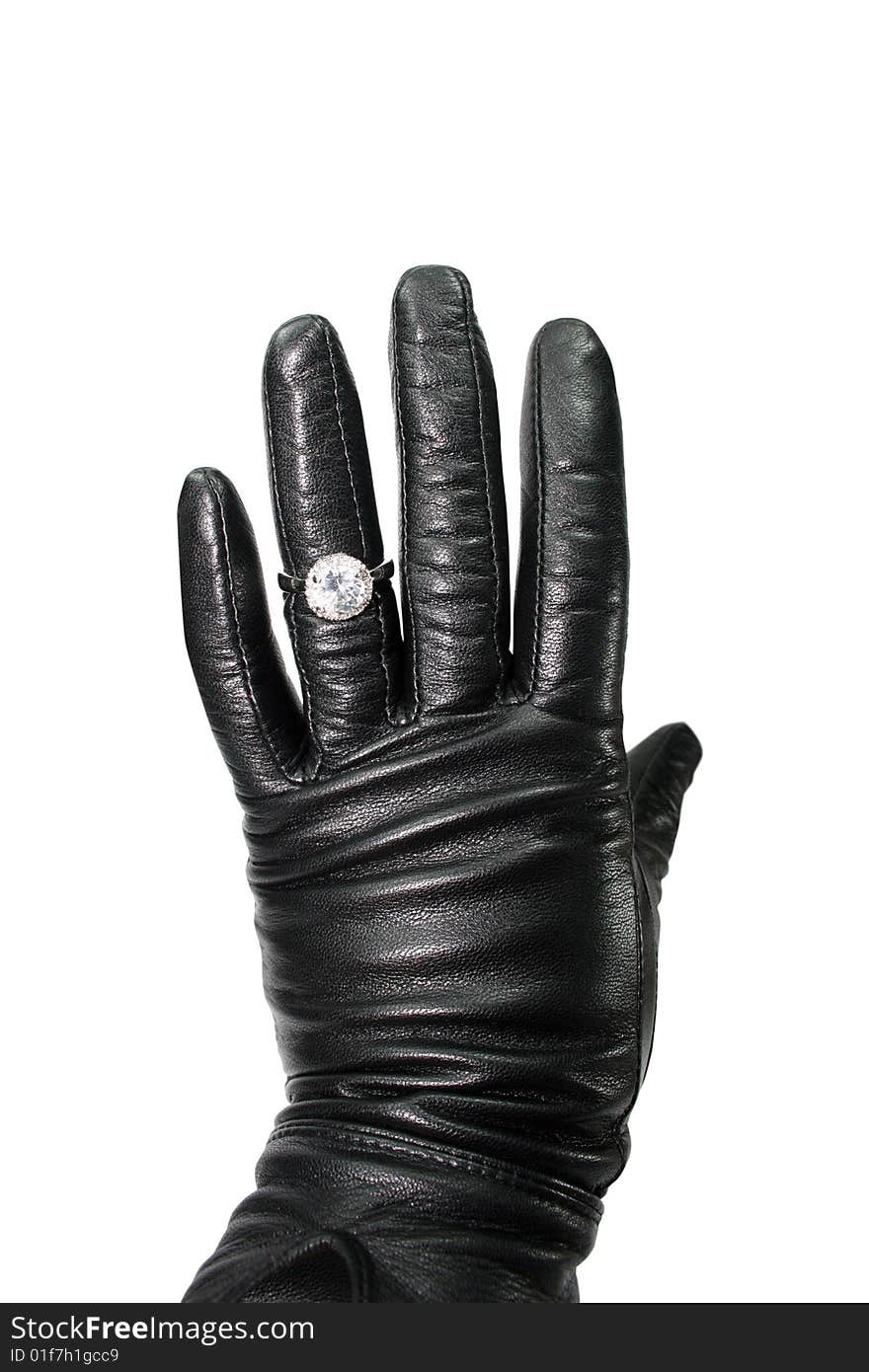 Diamond ring and leather glove. Diamond ring and leather glove