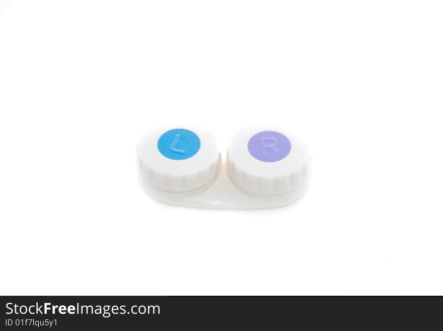 Contact lens  for eyes care container isolated. Contact lens  for eyes care container isolated